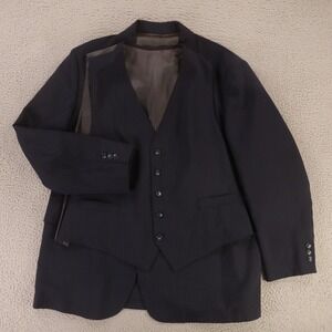 VTG Hopsack Suit XL Blue‎ Pinstripe Polyester 1/4 Lined Jacket Vest 48R